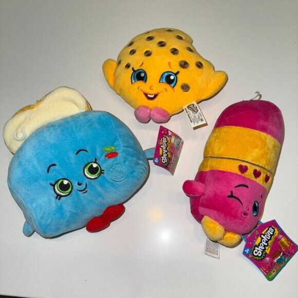 Other - LOT of 3 Shopkins Plushies Toaster, Lipstick and Cookie Tags